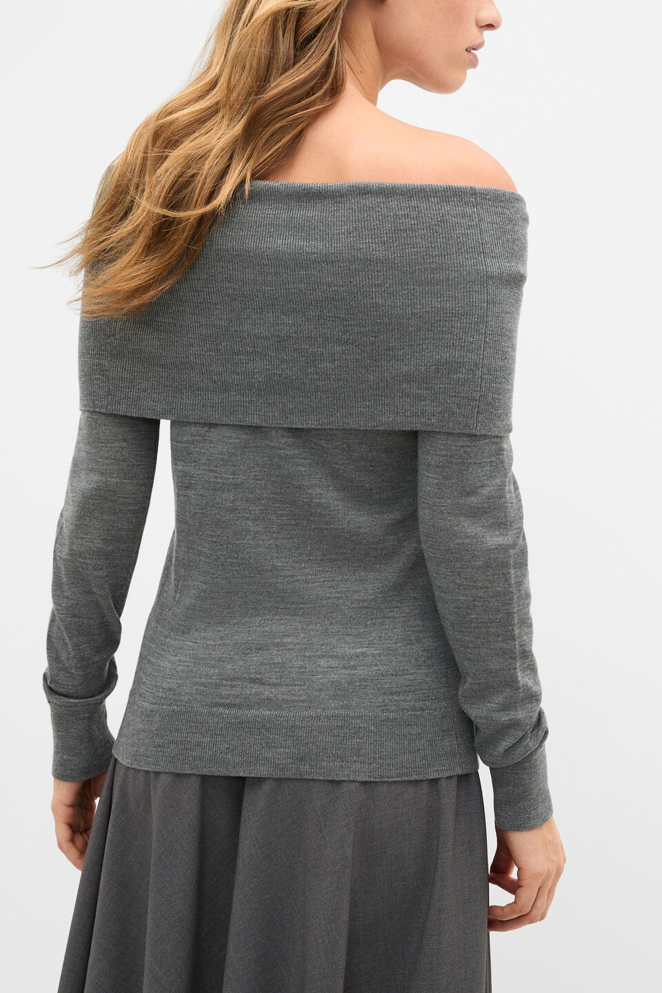 Off Shoulder Ruched Knit  Charcoal Grey Marle