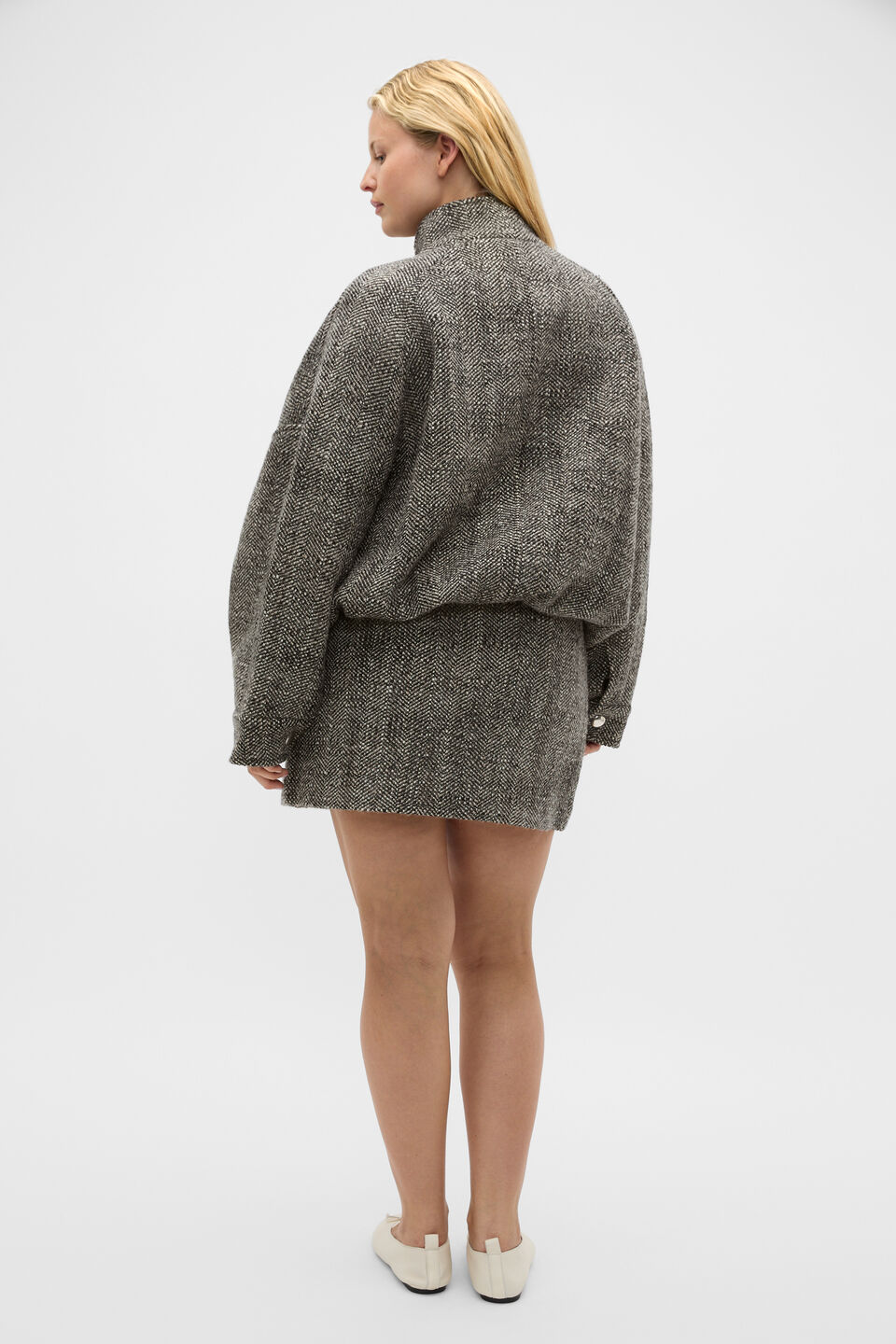 Textured Mini Skirt  Pale Slate Crossdye