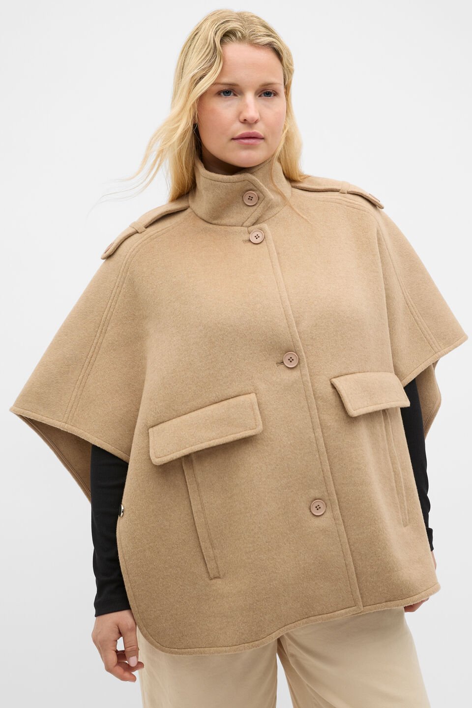 Wool Trench Cape  Sandstone