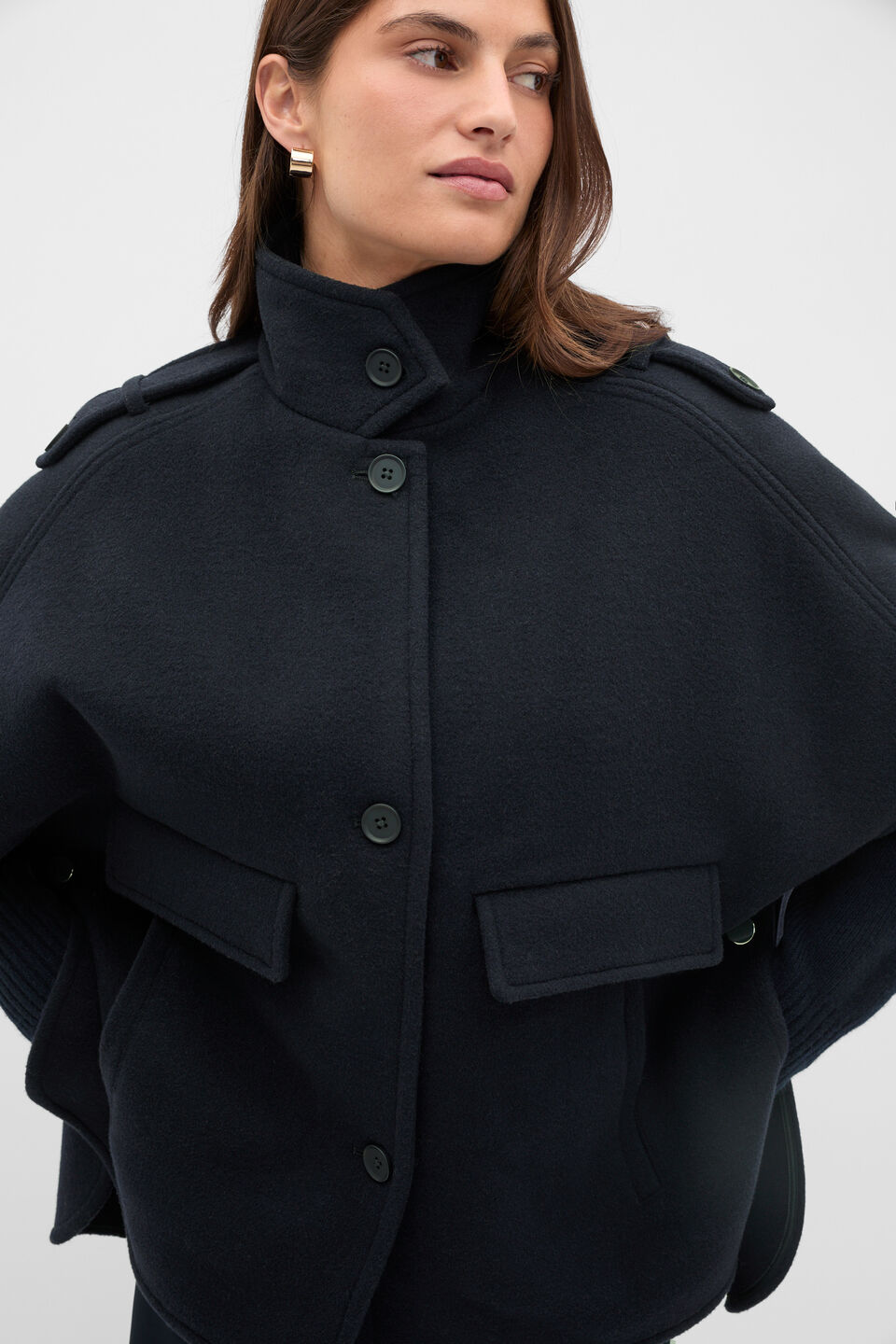 Wool Trench Cape  Twilight Blue