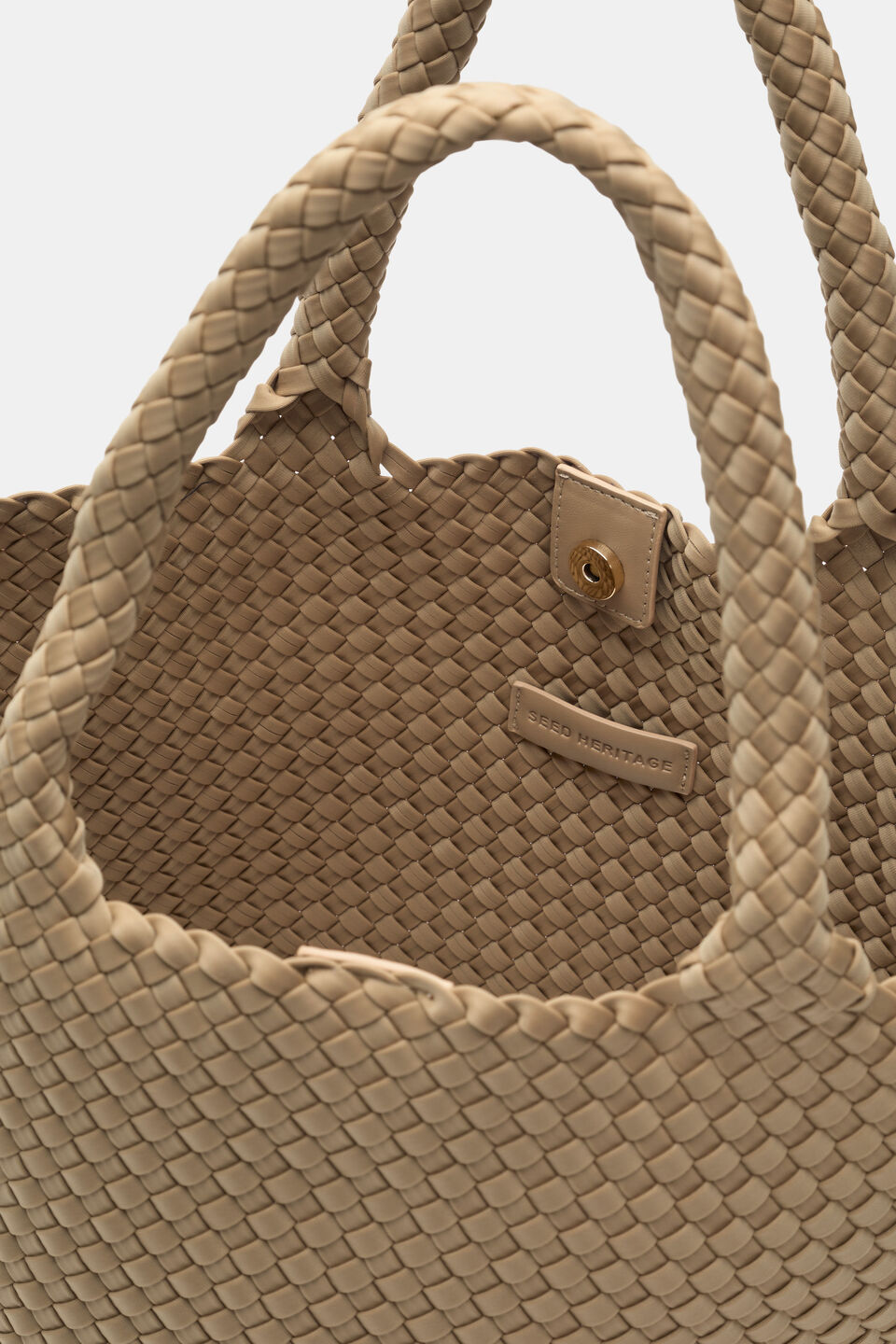 Woven Textured East West Tote  Sandstone
