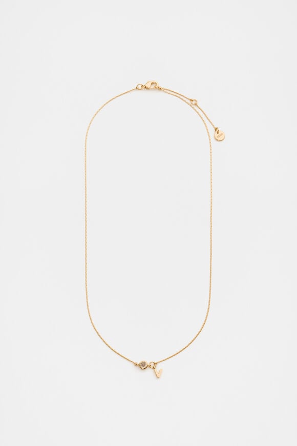 Stone Drop Initial Necklace  V  hi-res