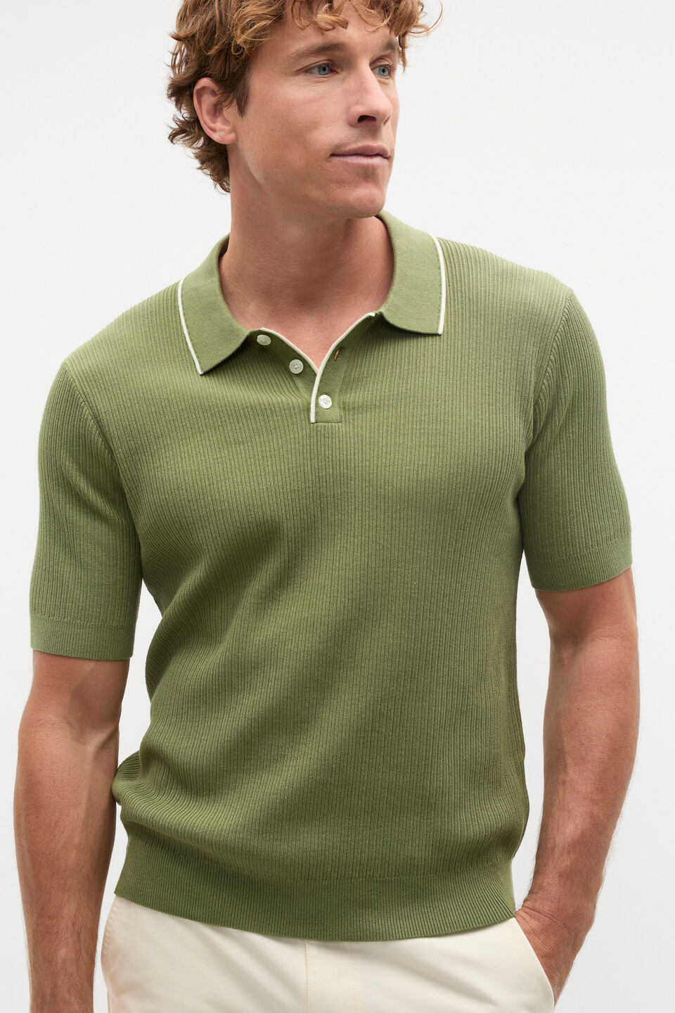 Ribbed Knit Polo  Green Apple