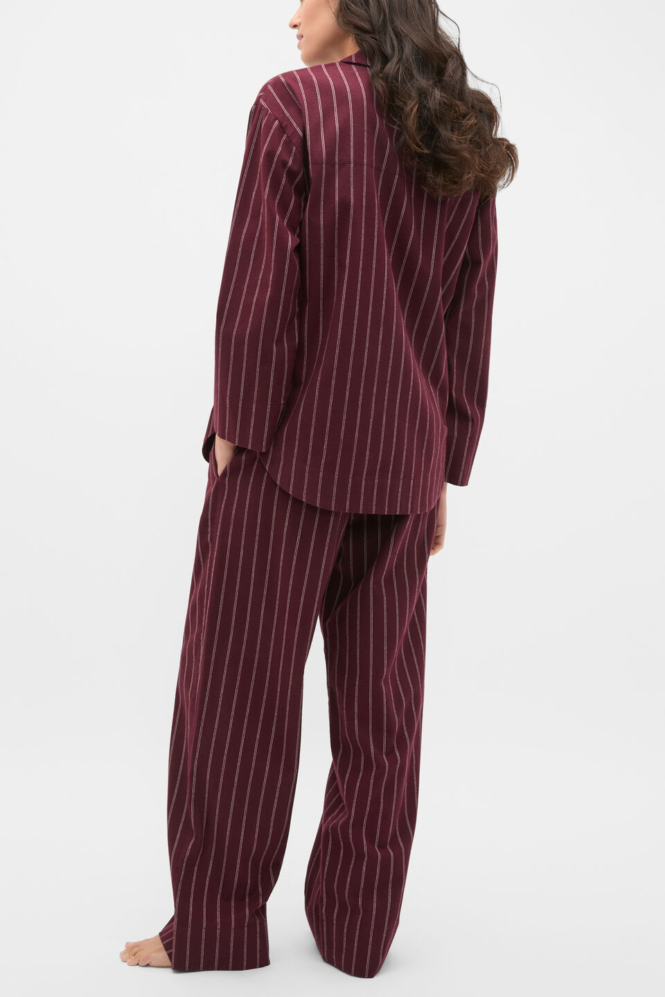Flannelette Shirt and Pant PJ Set  Plum Red Stripe