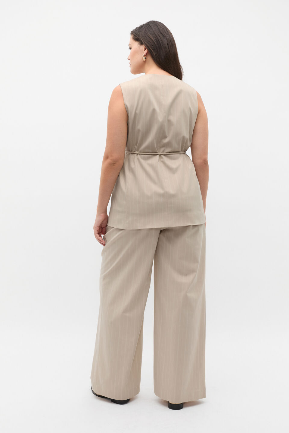 Pinstripe Vest  Latte Pinstripe
