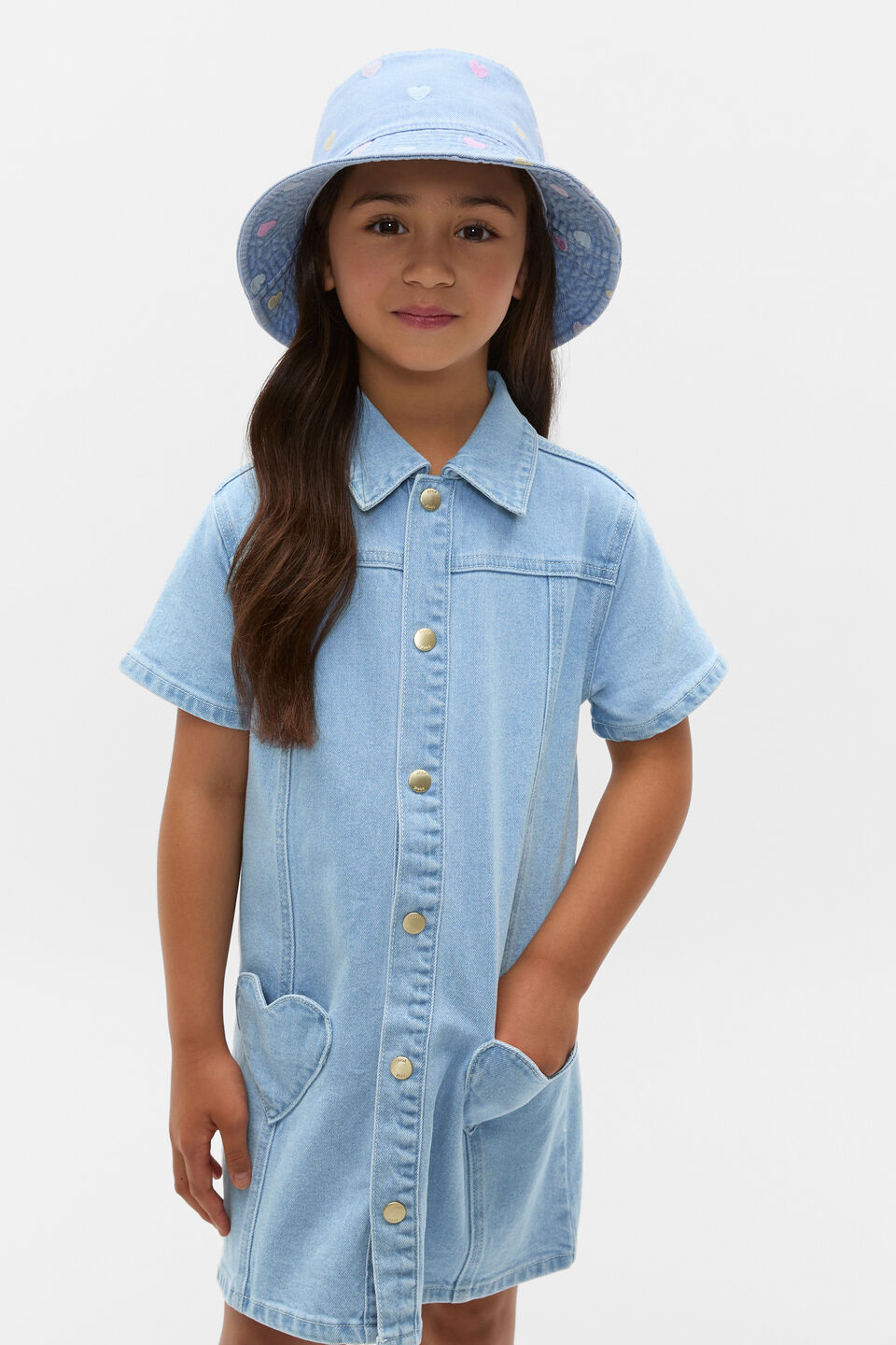 Heart Pocket Denim Dress  Cloud Blue Wash