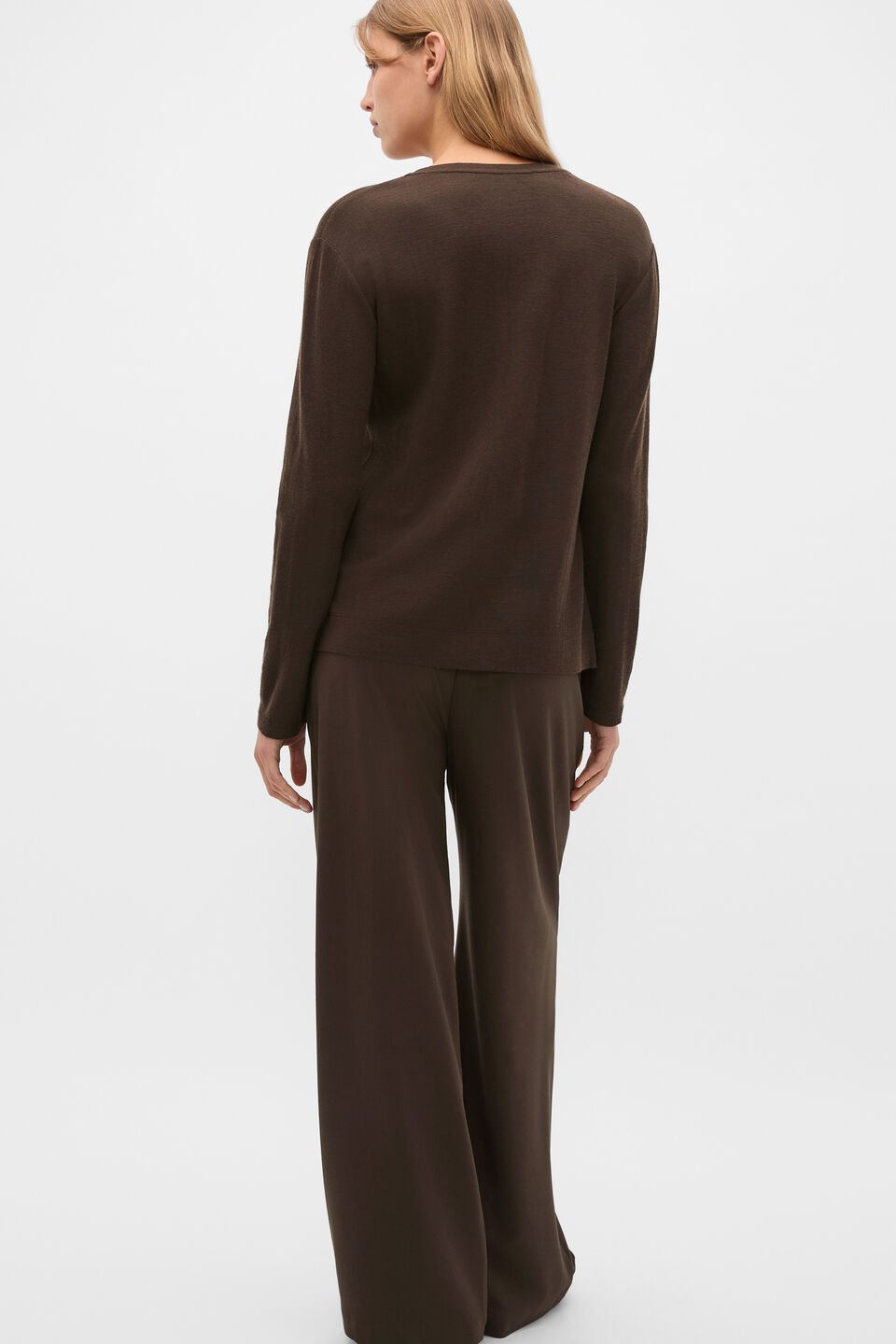 Australian Merino V Neck Top  Coffee Bean