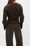 Cotton Long Sleeve Waisted Top  Coffee Bean  hi-res
