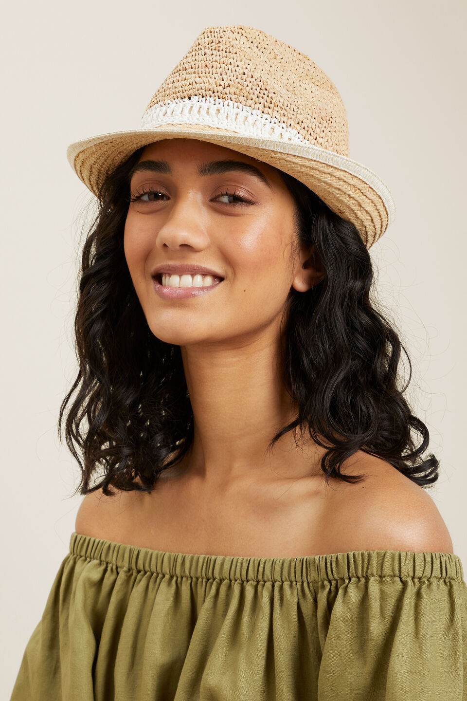 Contrast Raffia Panama Hat  Cloud Cream Multi