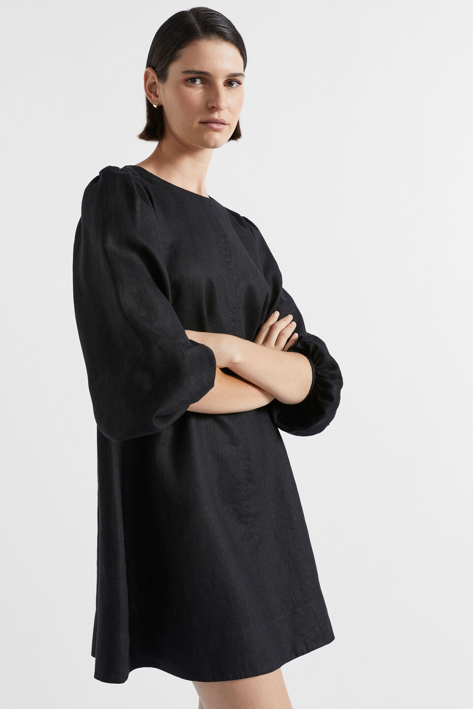 Core Linen Mini Dress  Black