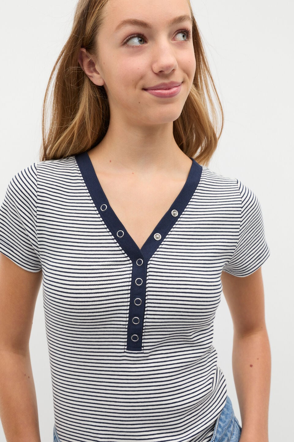 Snap Rib Tee  New Navy