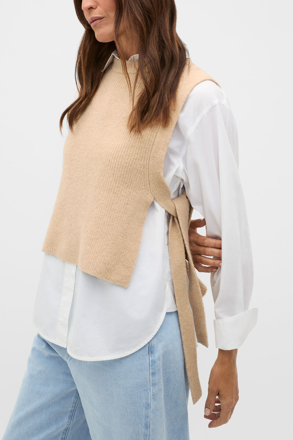 Tie Detail Collar Bib  Sandstone Marle