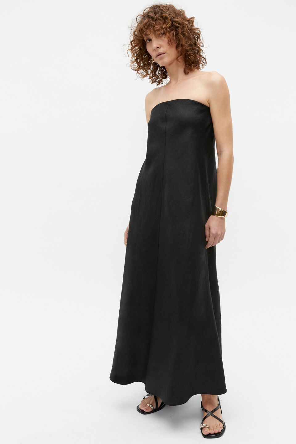Core Linen Strapless Maxi Dress  Black