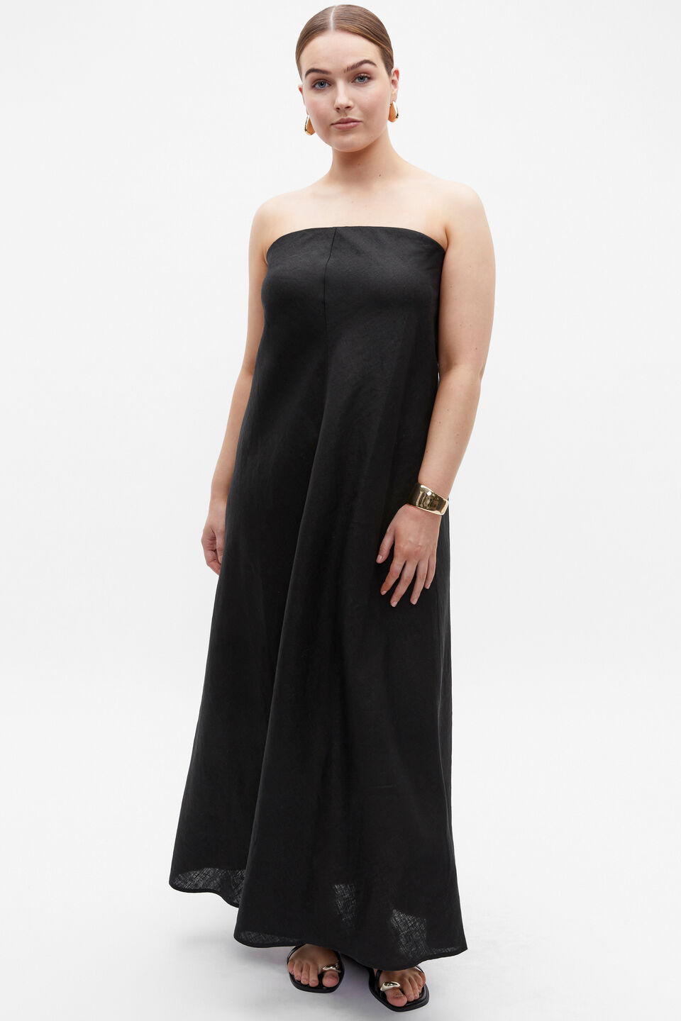 Core Linen Strapless Maxi Dress  Black
