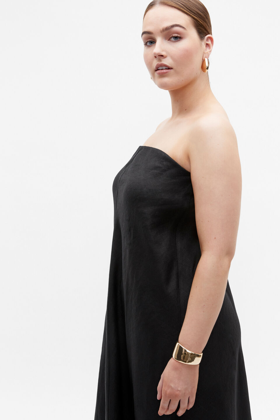 Core Linen Strapless Maxi Dress  Black