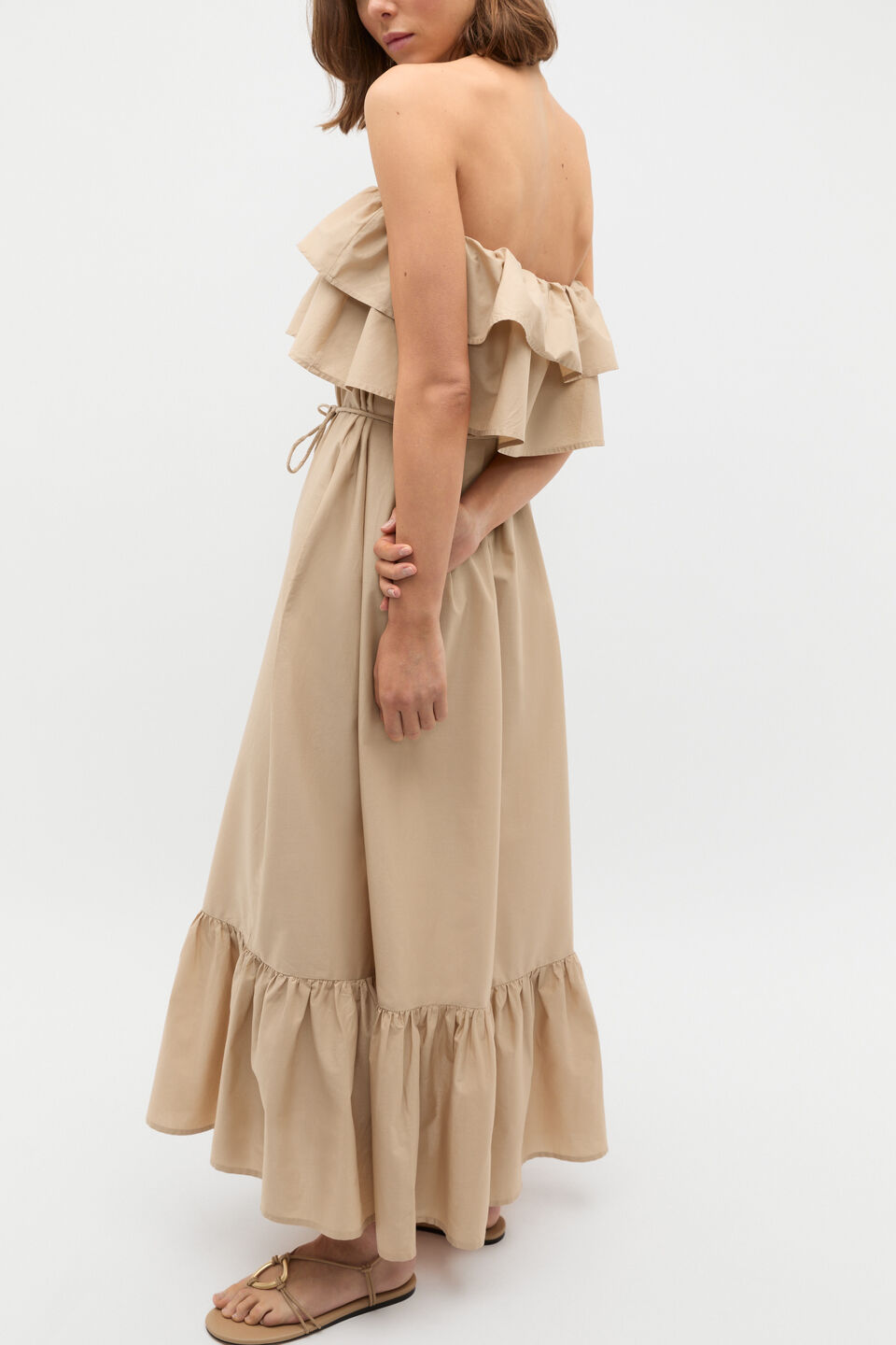 Voile Strapless Ruffle Maxi Dress  Iced Latte