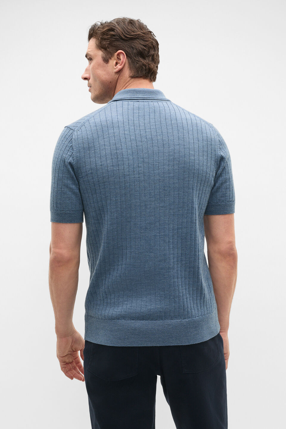 Short Sleeve Merino Knit Polo  Storm Blue