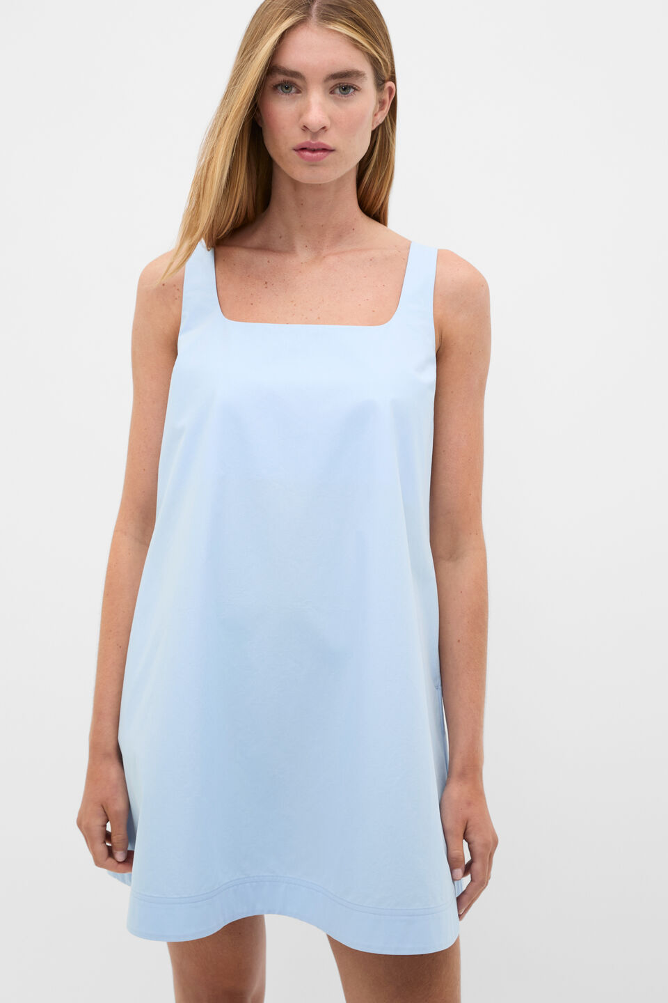 Poplin Shift Mini Dress  Arctic Blue