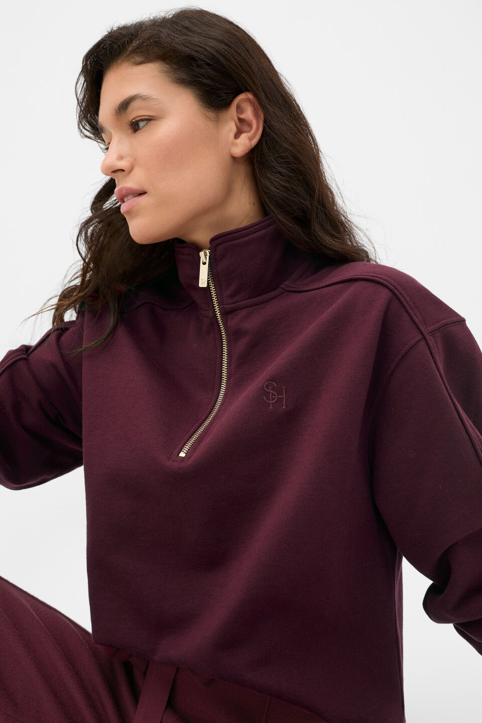 Heritage Zip Sweat  Plum Red