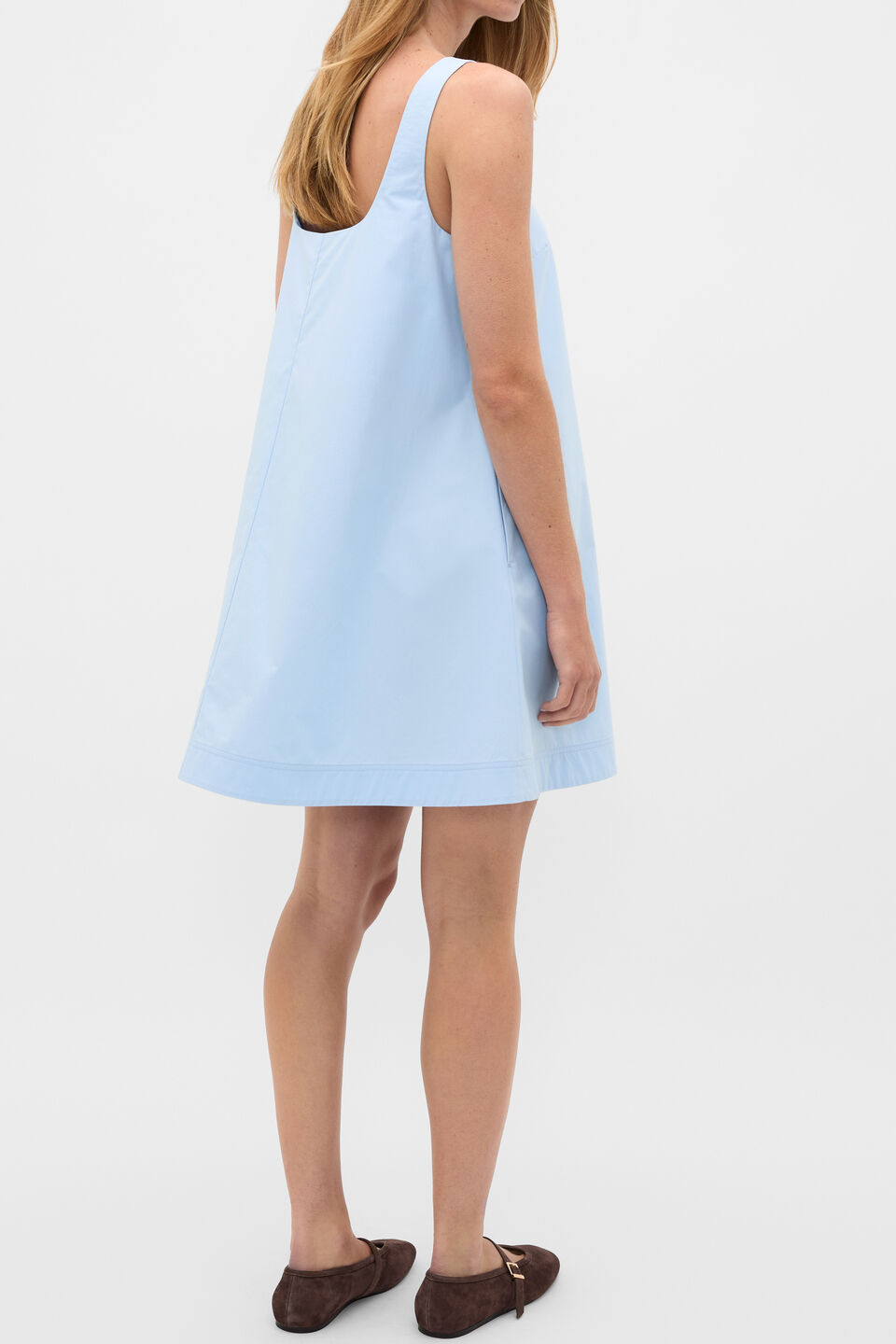 Poplin Shift Mini Dress  Arctic Blue