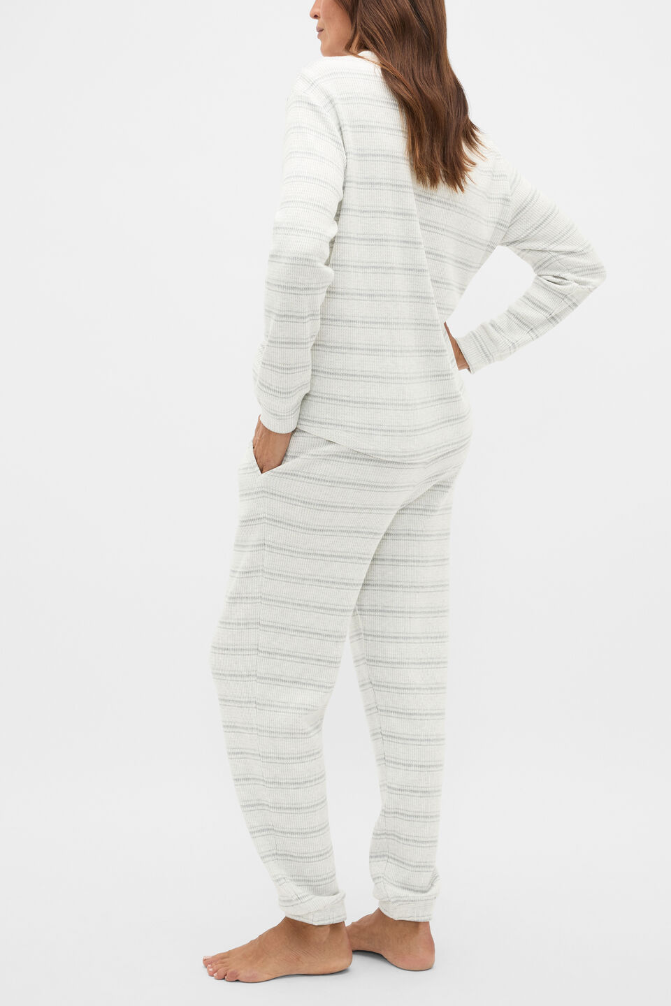 Waffle Top and Pant PJ Set  Cream Grey Marle
