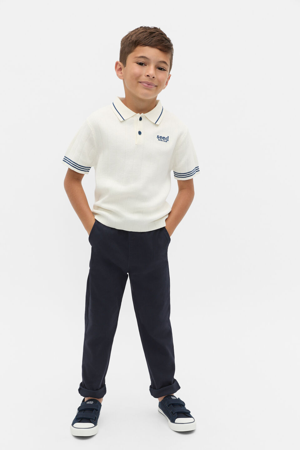 Rib Knit Polo  Classic Cream