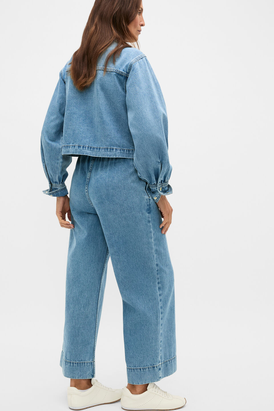 Denim Cropped Pocket Shirt  Mist Blue Wash