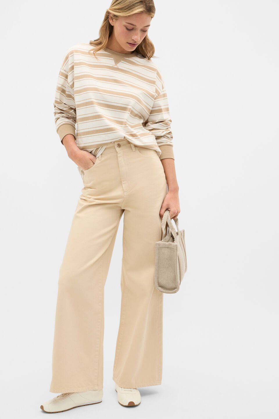 Slouchy Long Sleeve Striped Top  Sand Stone Stripe