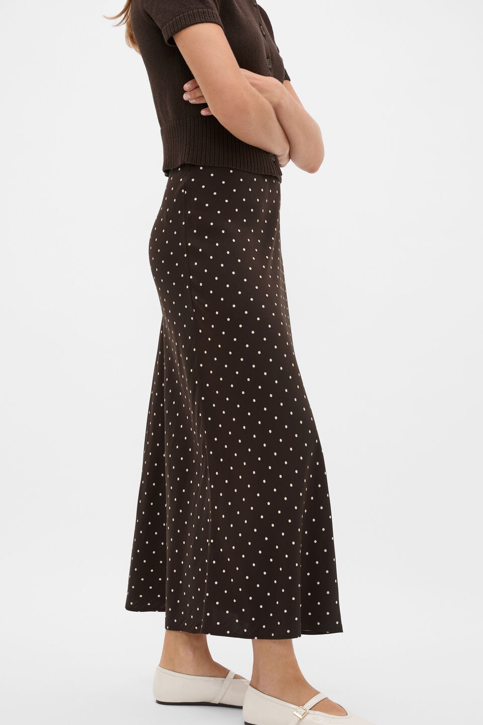 Spot Print Midi Skirt  Coffee Bean Spot