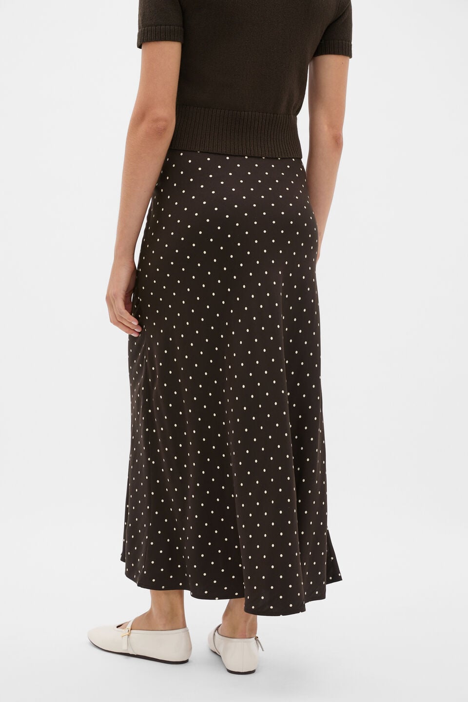 Spot Print Midi Skirt  Coffee Bean Spot