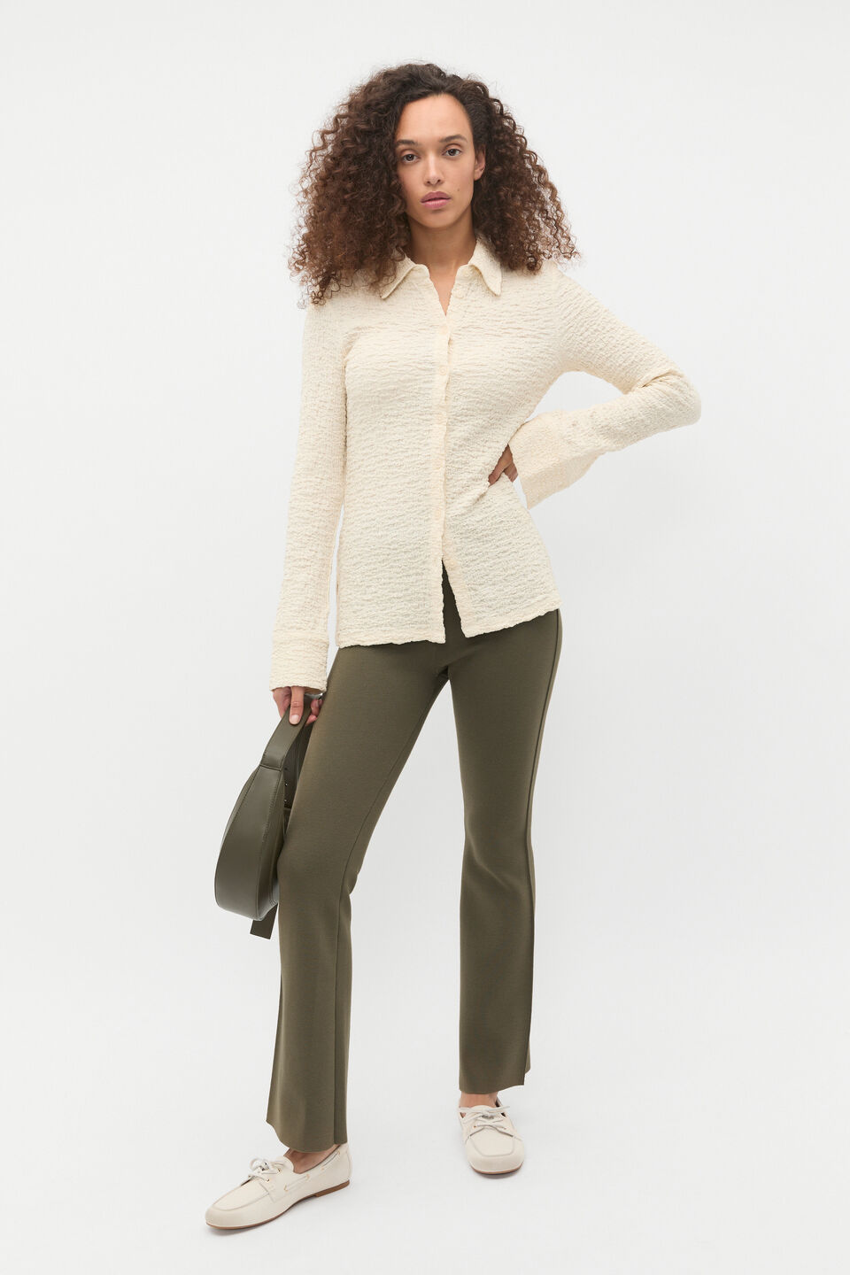 Crepe Knit Pintuck Pant  Olive Leaf
