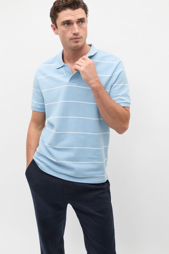 Stripe Pique Polo  Sky Blue  hi-res