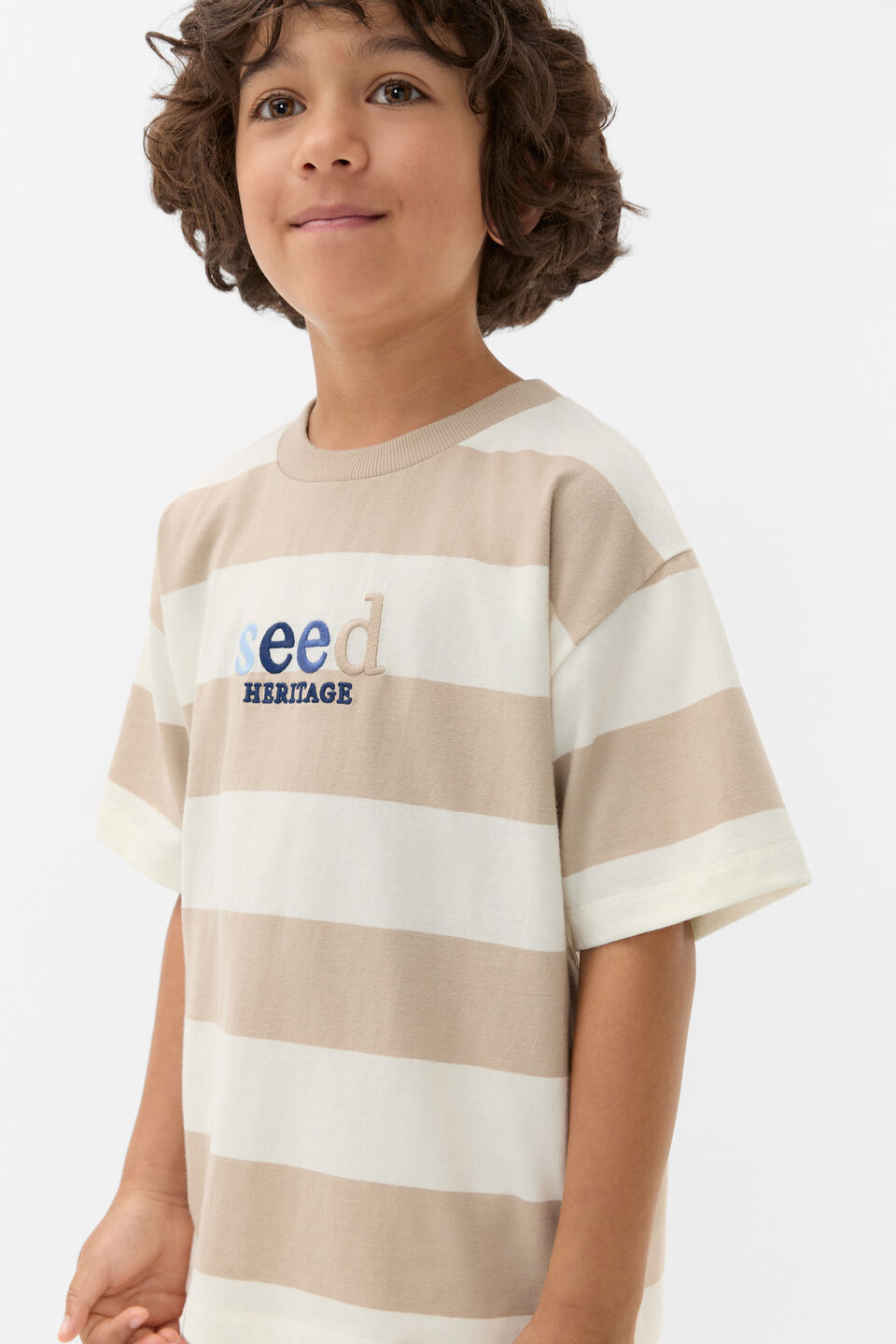 Stripe Multi Logo Tee  Milk Tea