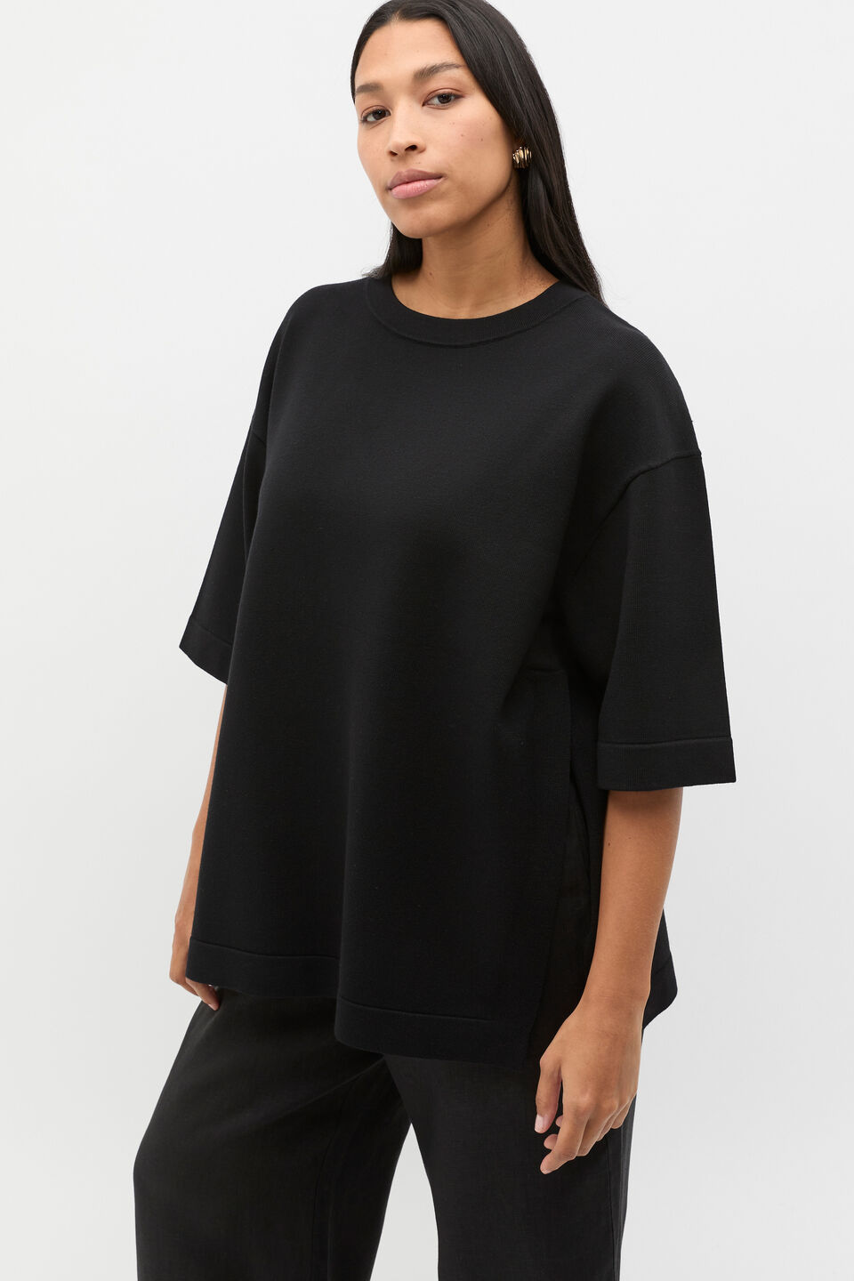 Oversized Side Split Knit  Black