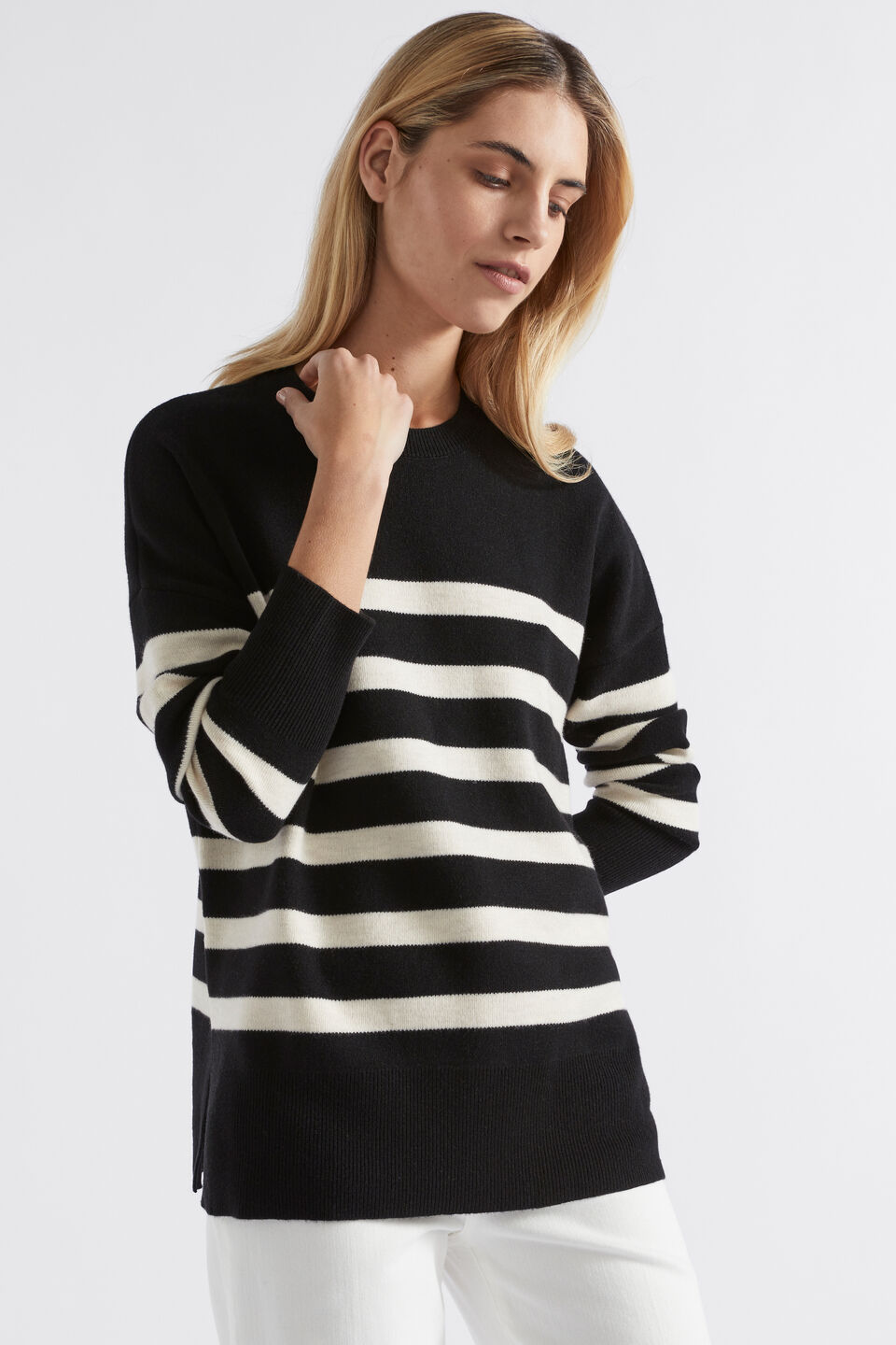 Stripe Double Knit Sweater  Black Oat Stripe