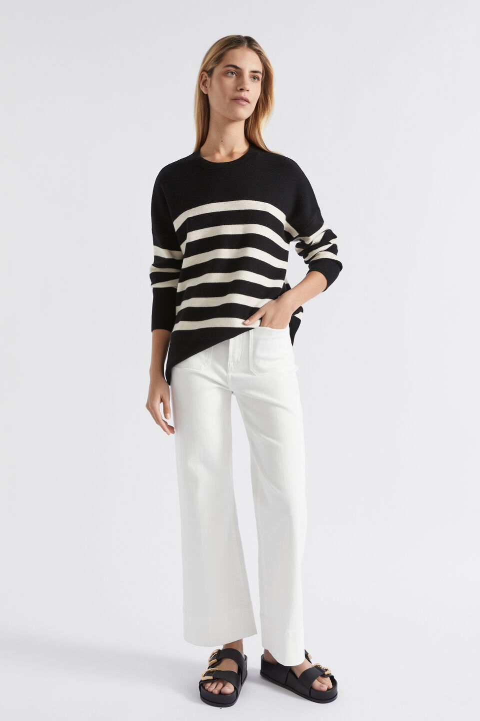 Stripe Double Knit Sweater  Black Oat Stripe