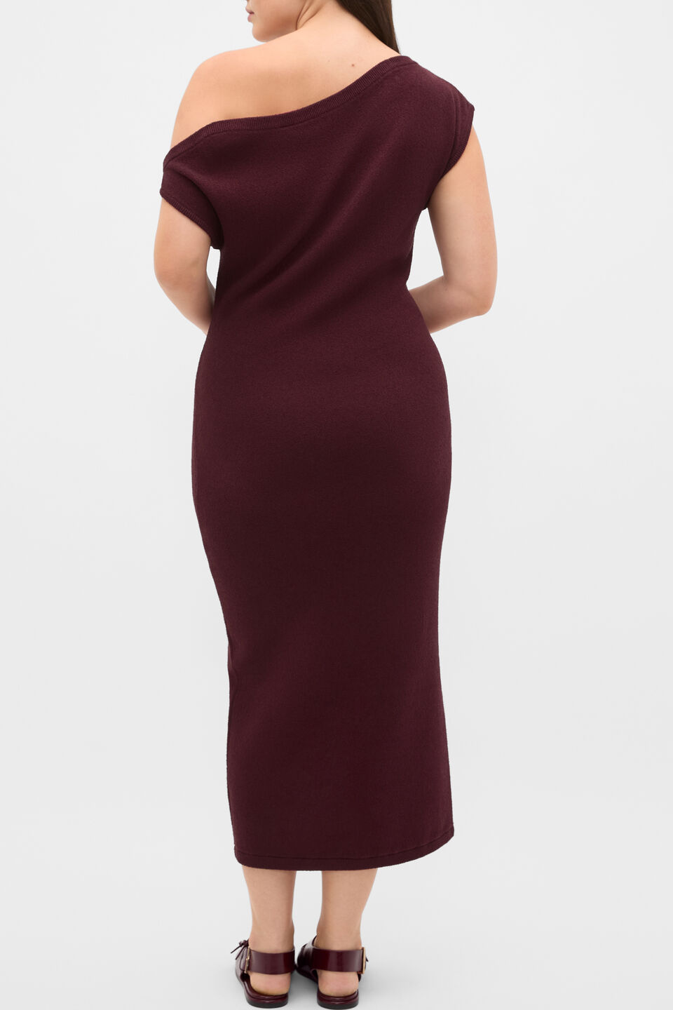 Boucle Fitted Knit Dress  Plum Red