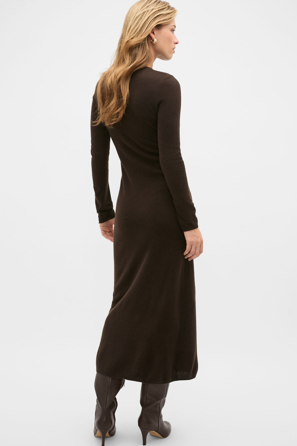 Clasp Detail Knit Dress  Coffee Bean