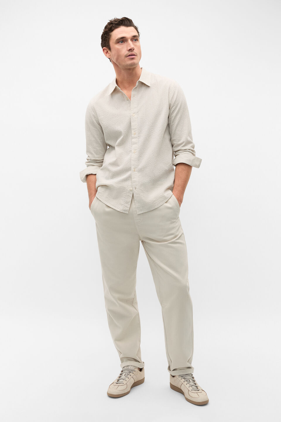 Seersucker Stripe Shirt  Cool Stone
