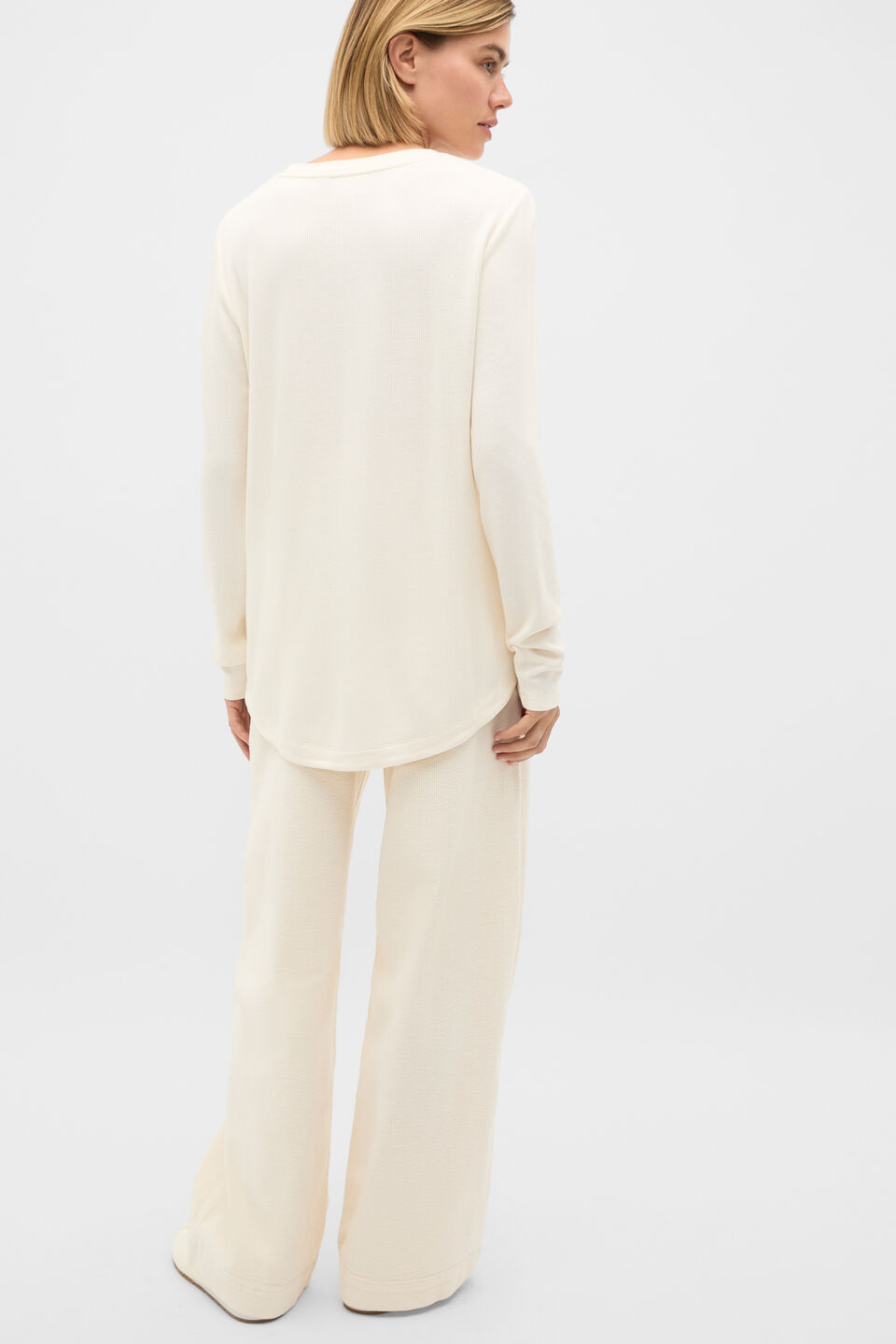 Micro Waffle Crew Neck Top  Coconut Cream