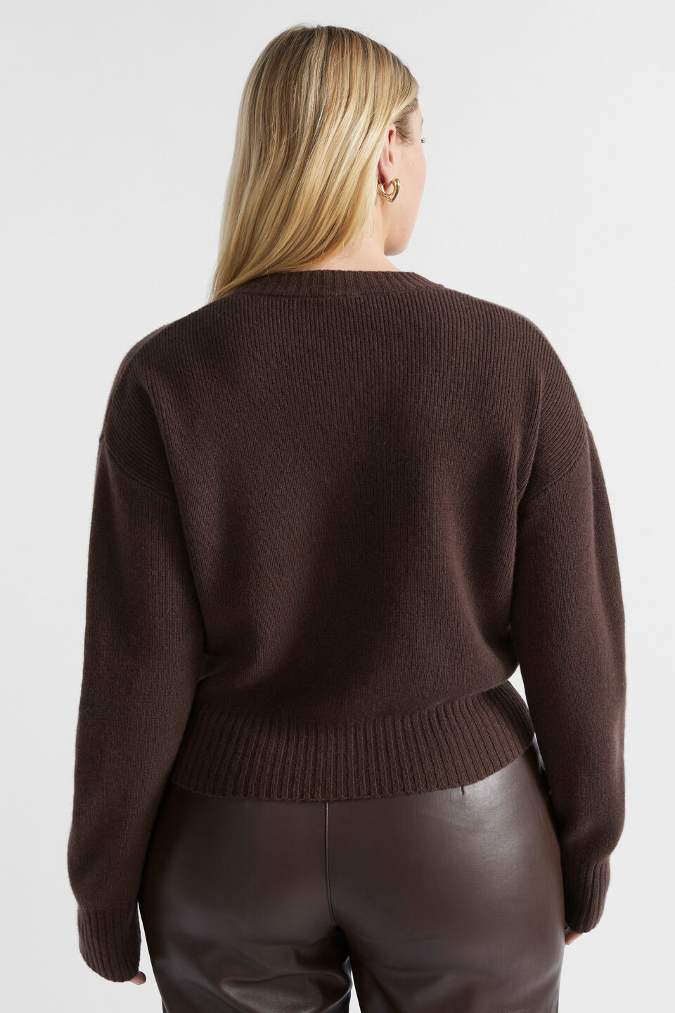 Merino Button Up Knit Cardigan  Dark Espresso Marle