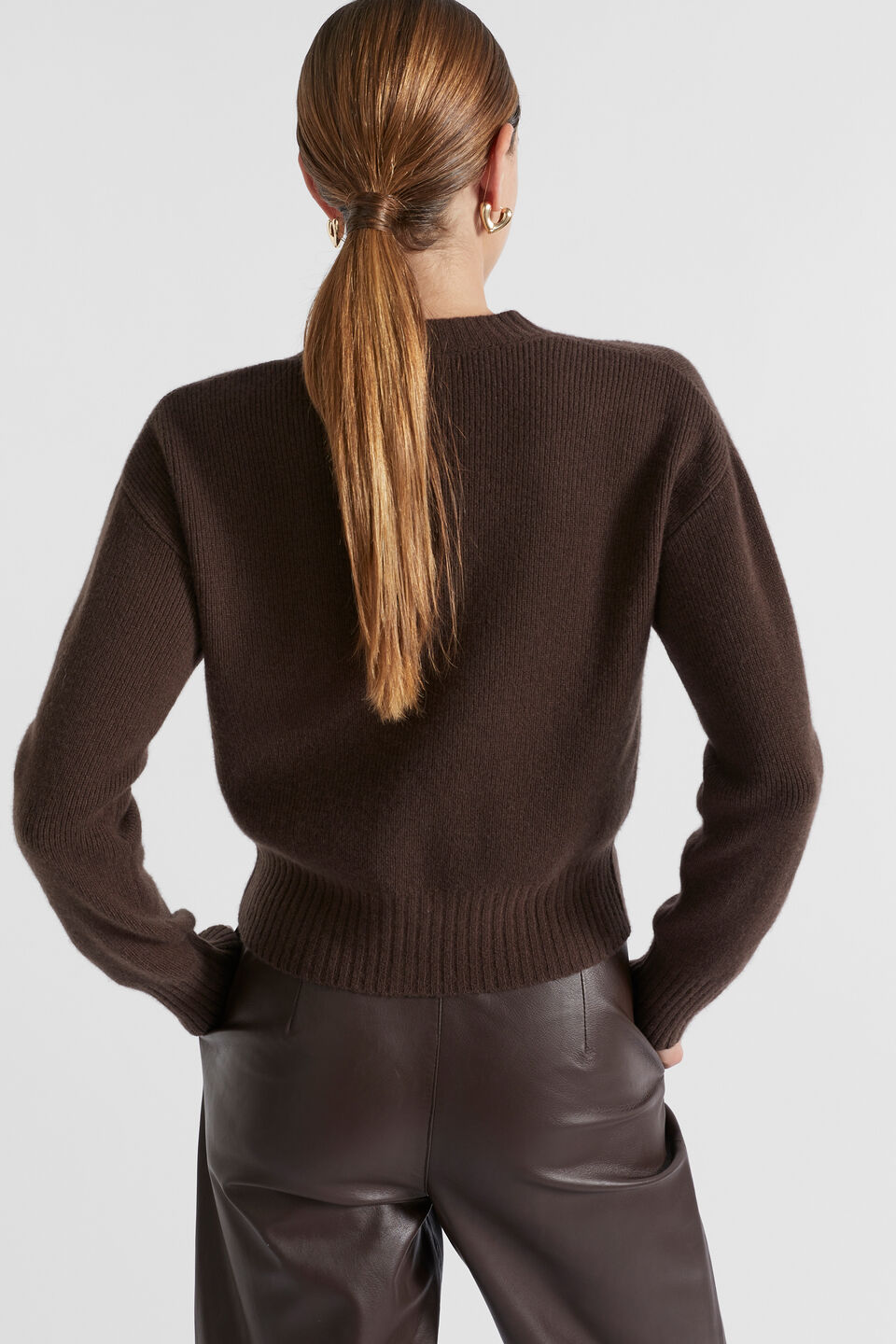 Merino Button Up Knit Cardigan  Dark Espresso Marle