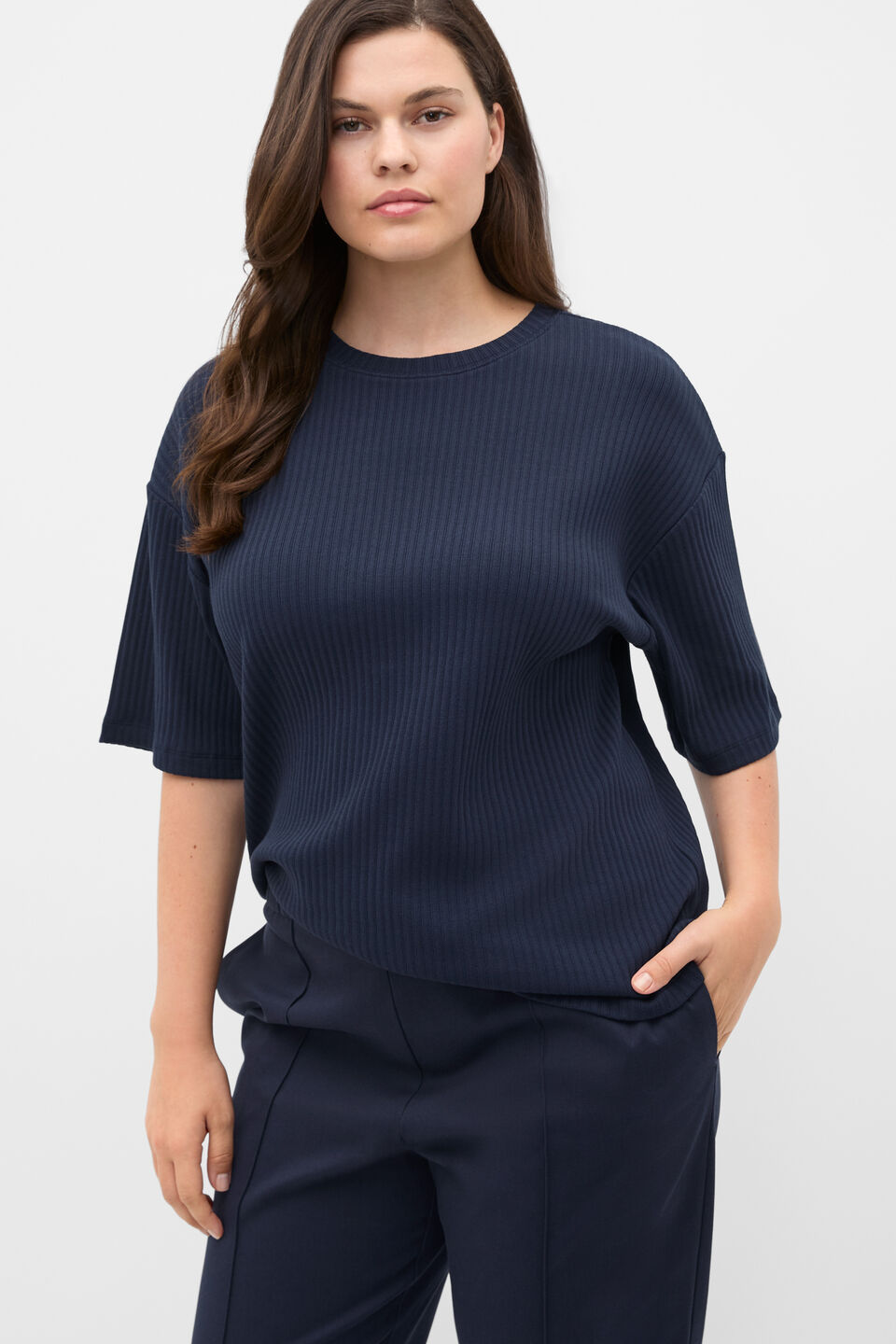 Cotton Rib Longline Tee  Twilight Blue