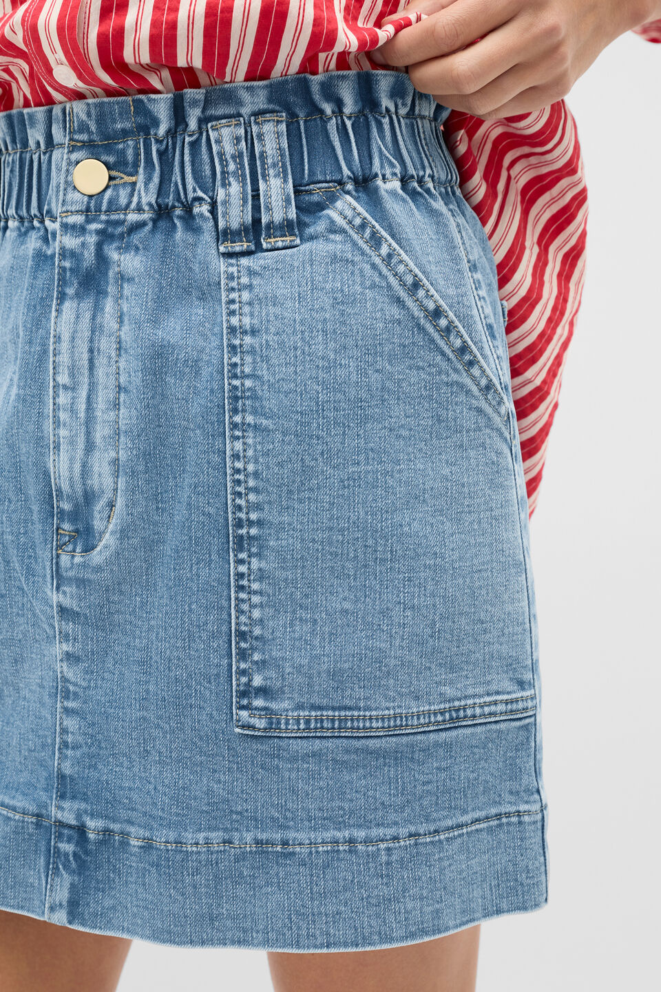 Denim Paperbag Mini Skirt  Mist Blue Wash