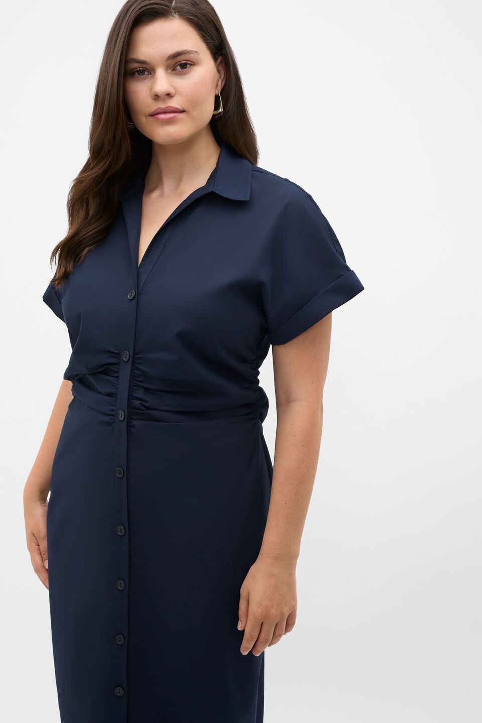 Poplin Ruched Shirt Dress  Twilight Blue