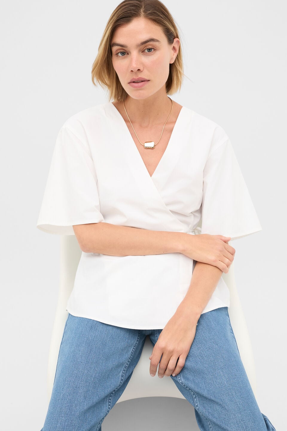 Cotton Poplin Wrap Top  Whisper White
