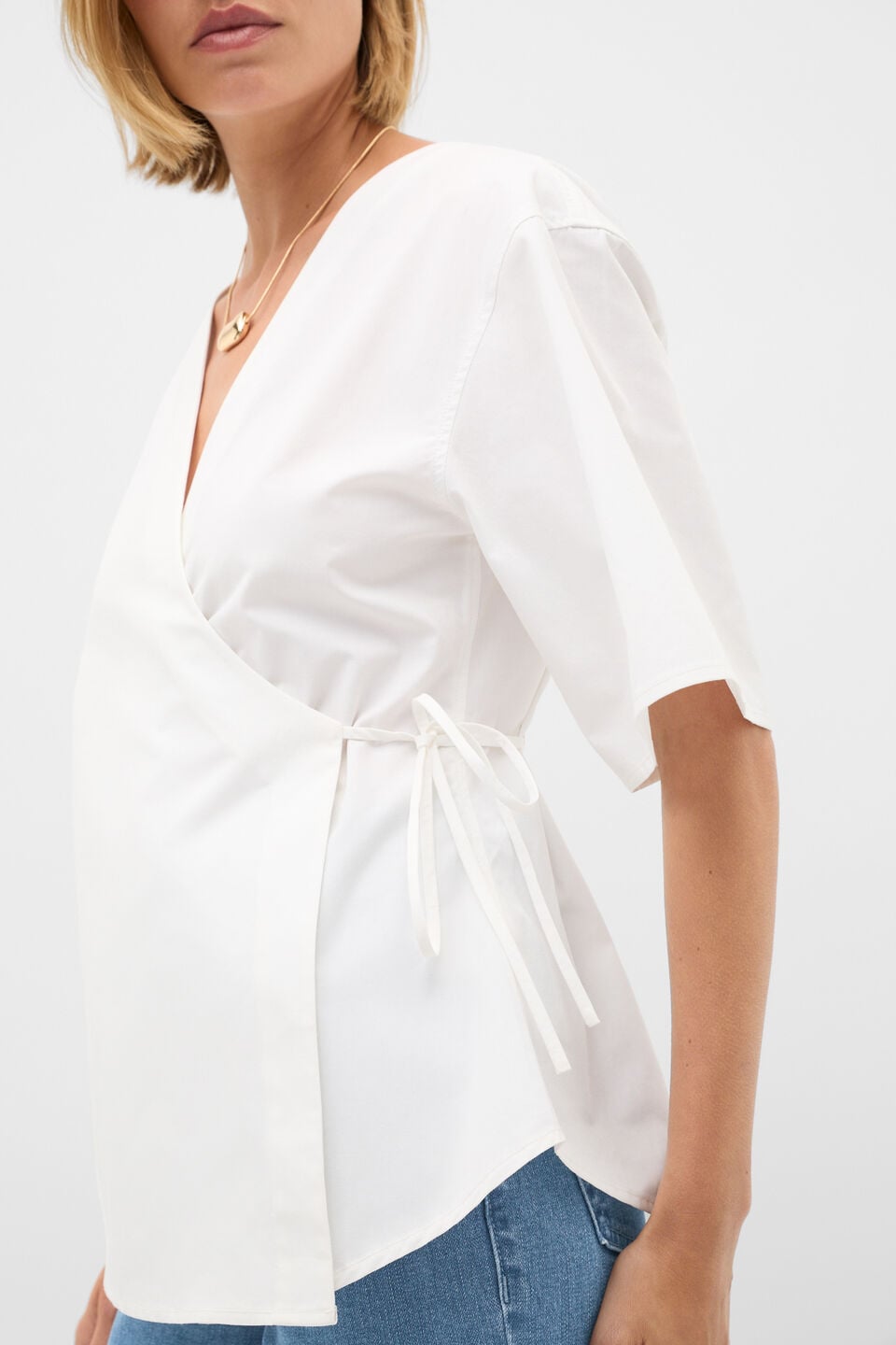 Cotton Poplin Wrap Top  Whisper White