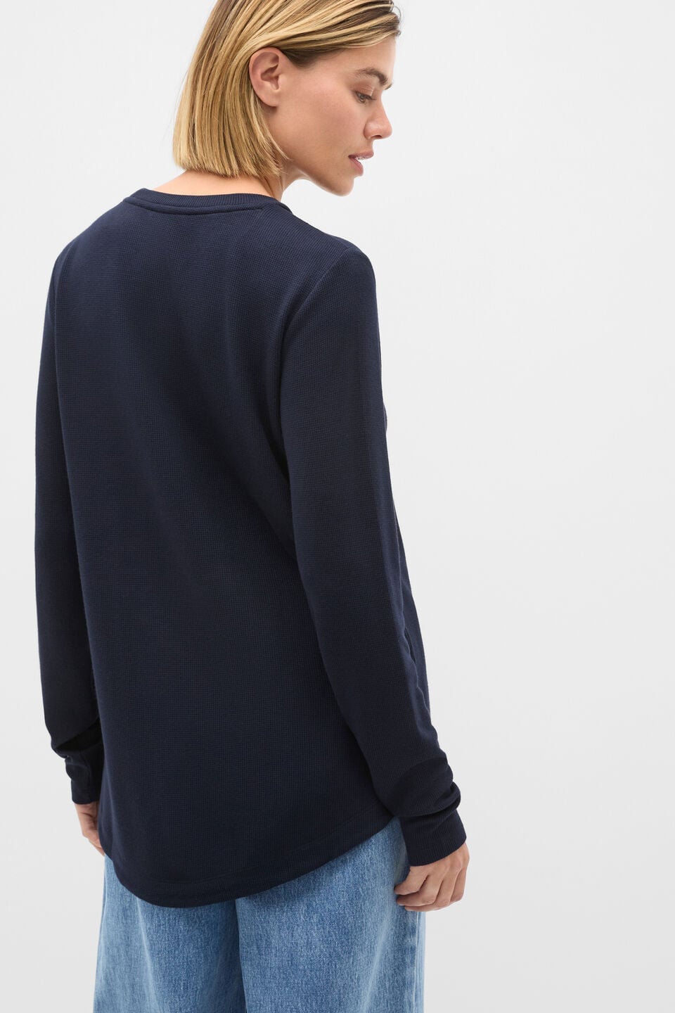 Micro Waffle Crew Neck Top  Twilight Blue