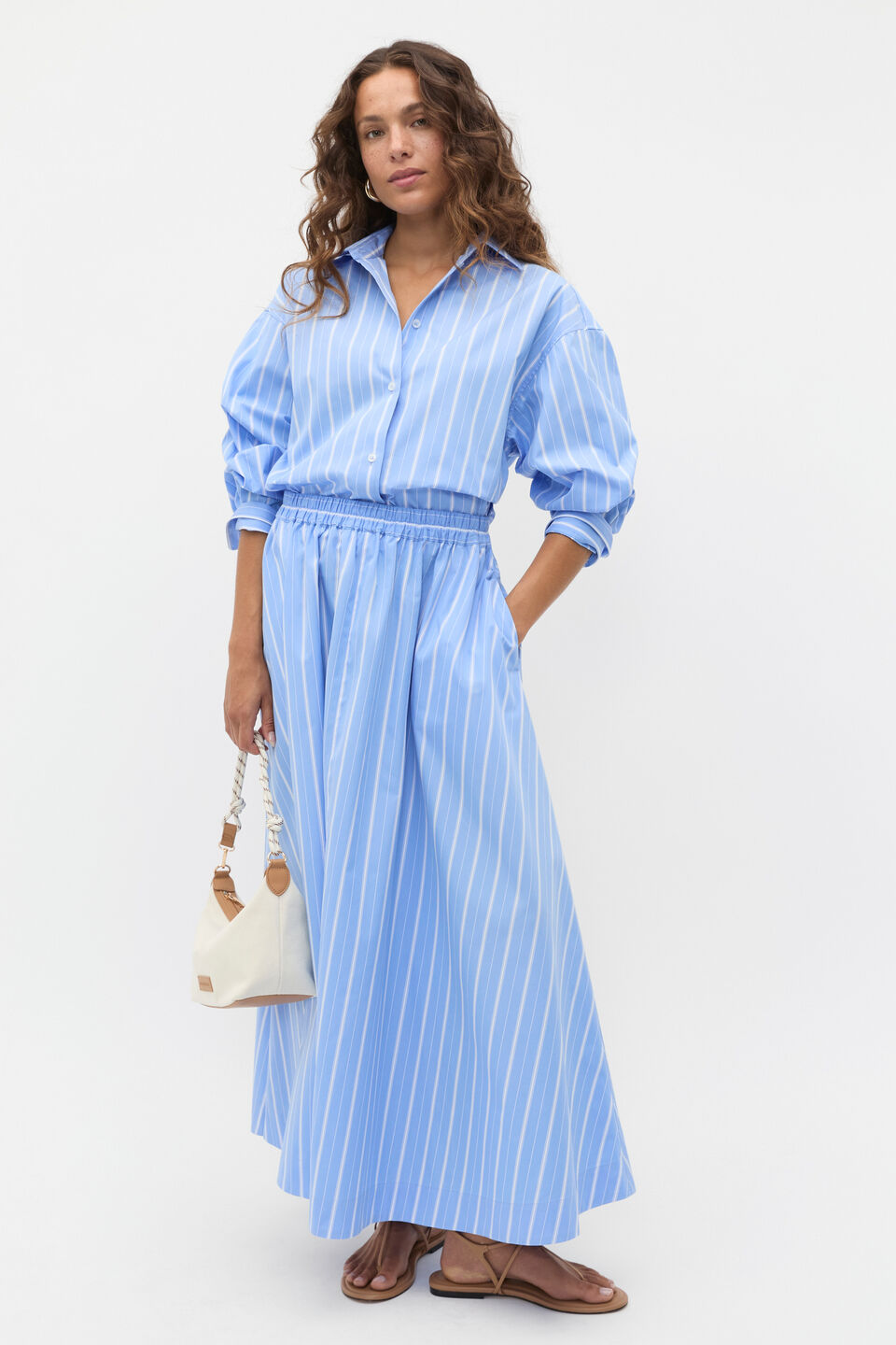 Poplin Variegated Stripe Shirt  Cornflower Blue Stripe