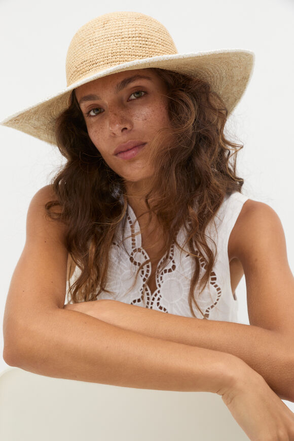 Wide Brim Contrast Hat  White  hi-res